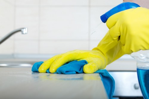 Technician treating fabric upholstery with care